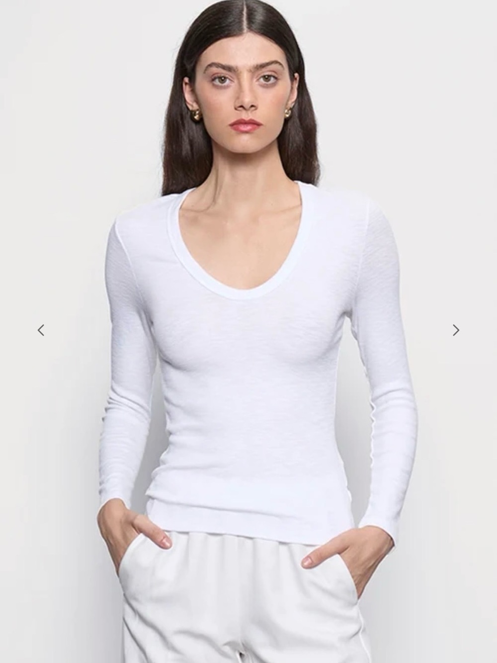Enza Costa White Textured Knit U Neck Long-Sleeve Top